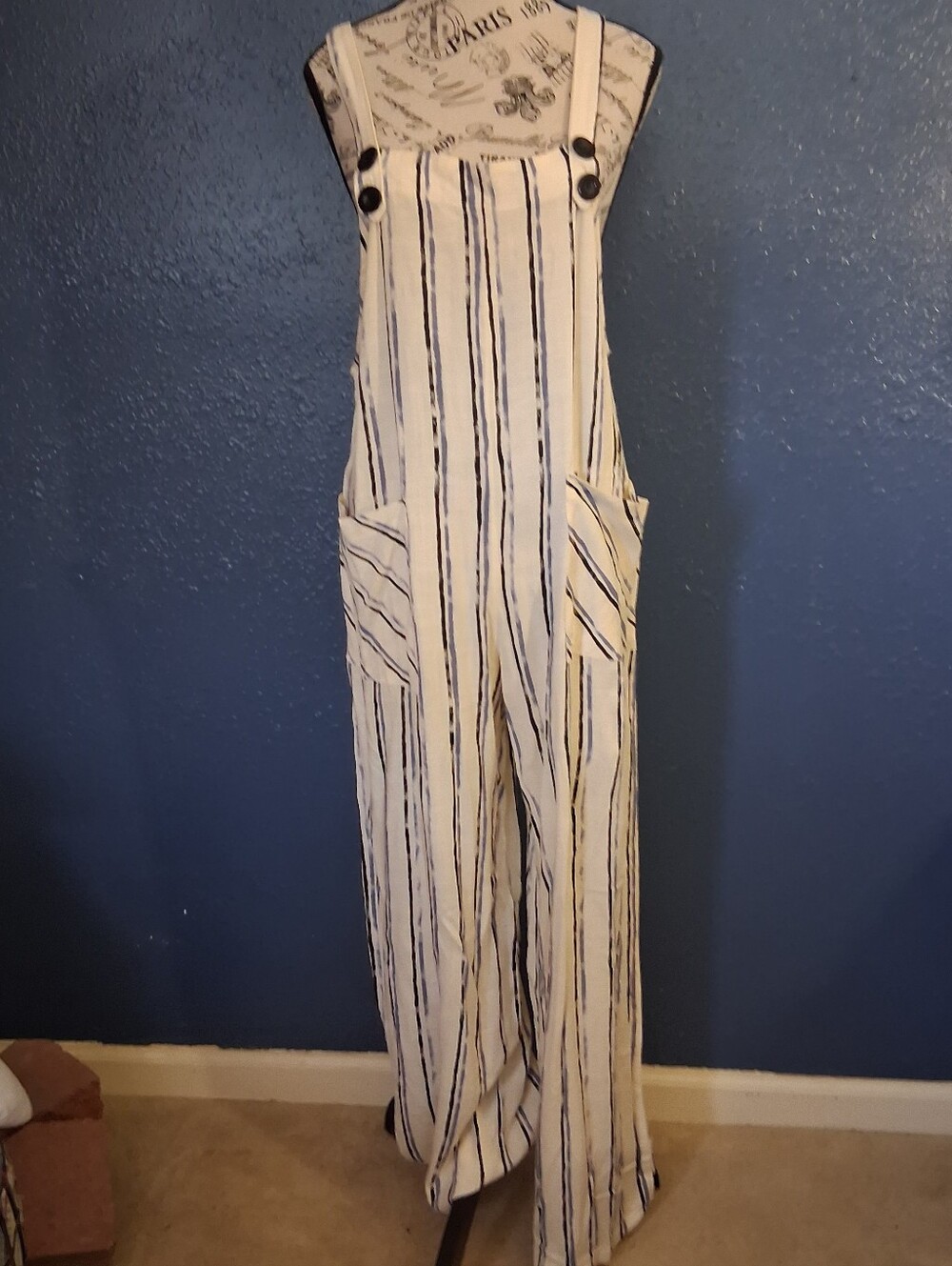 NWT Jupee Womens Navy Blue And Cream Wide Leg Rayon Overalls XL